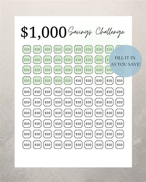 1000 Savings Challenge Printable